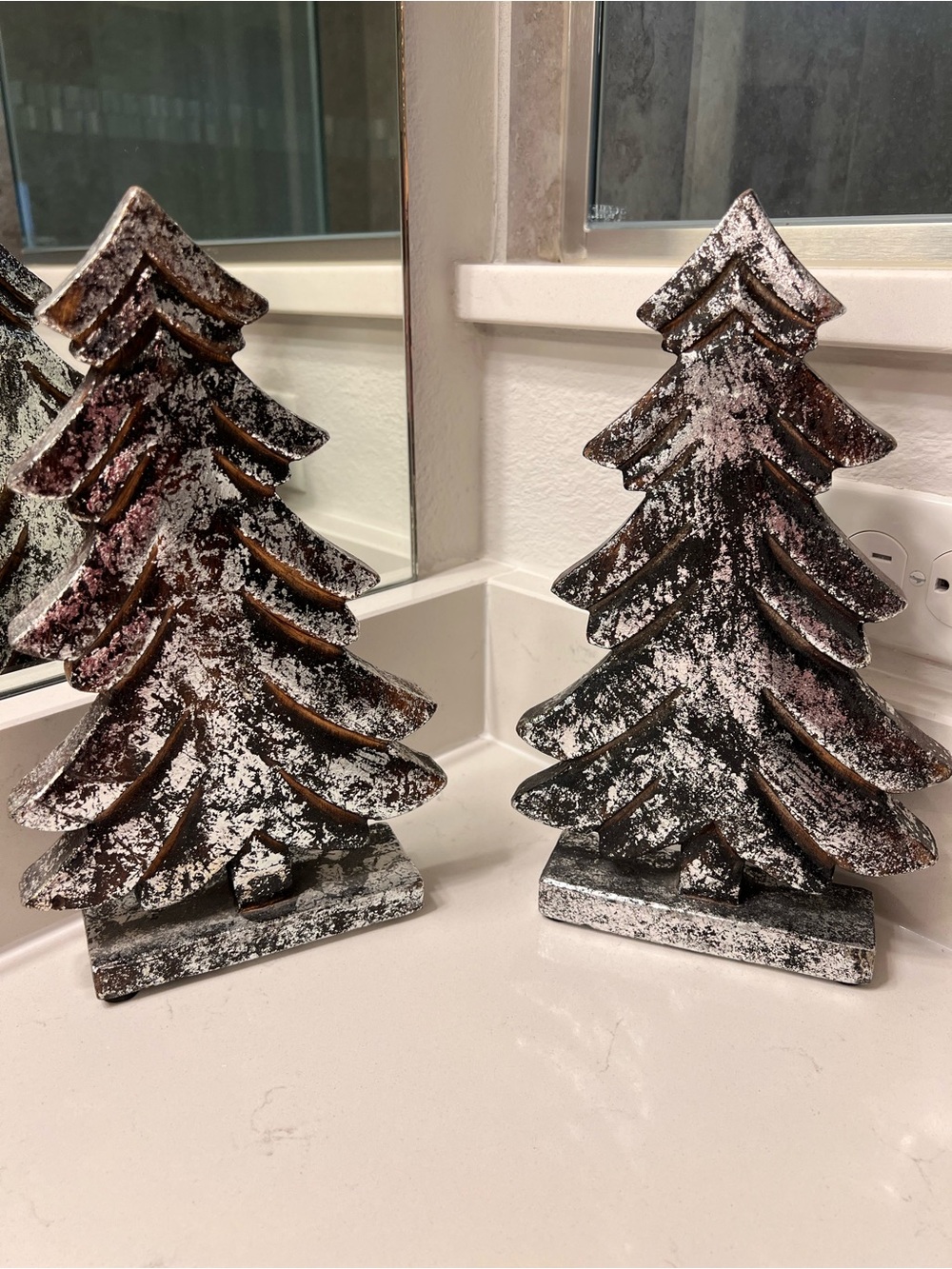 Set of (2) Rustic Snowy Tree Farmhouse Decor